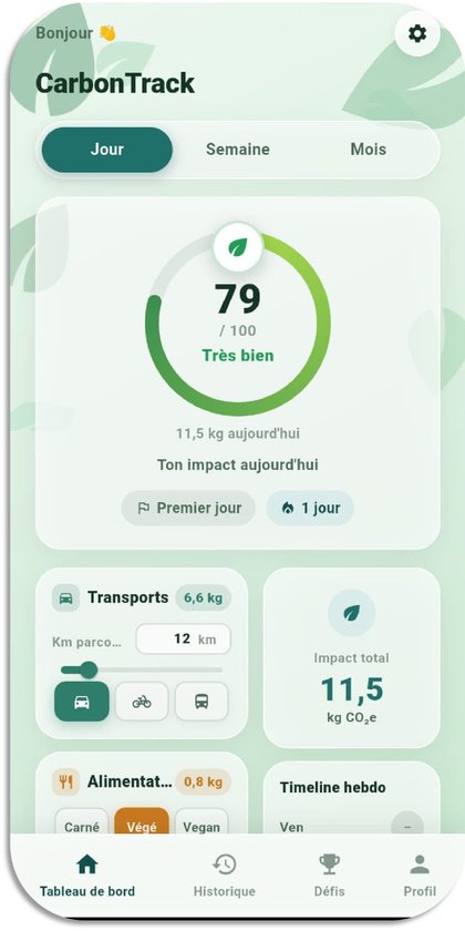 Capture d'écran de l'application CarbonTrak