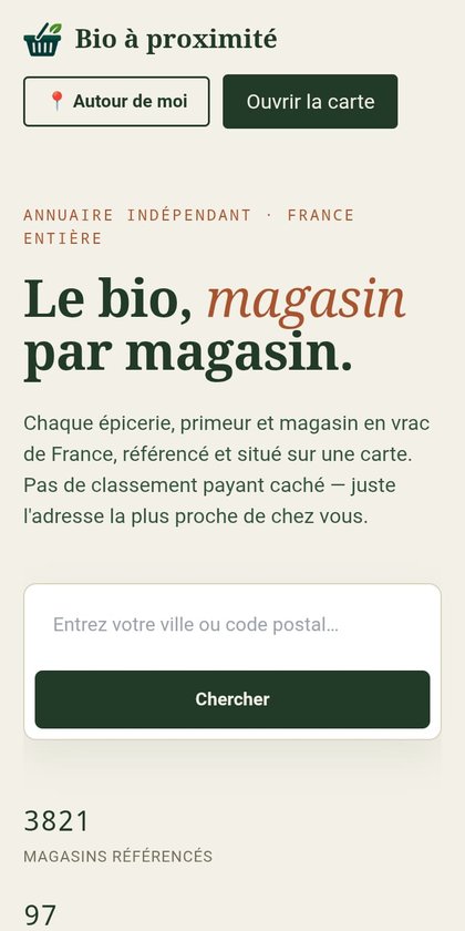 Capture d'écran de l'application Mangez bio
